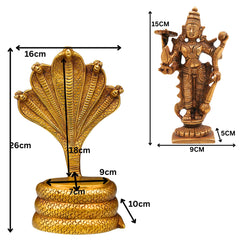 Brass Vishnu on Sheshnag Idol – Handmade Peetal Murti, Narayana Statue for Home, Temple, Puja & Office Decor,Gold, 10.5 Inch, 1 Piece