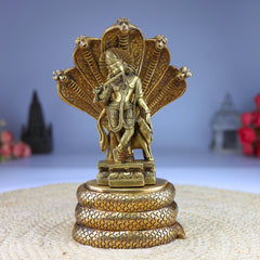 Brass Krishna Idol on Sheshnag | Gopal, Balakrishna, Radha Krishna Murti for Home, Temple & Pooja Decor,Gold, 10.5 Inch, 1 Piece