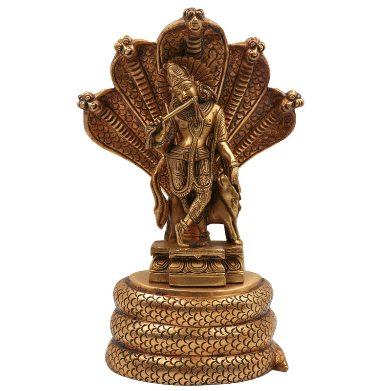Brass Krishna Idol on Sheshnag | Gopal, Balakrishna, Radha Krishna Murti for Home, Temple & Pooja Decor,Gold, 10.5 Inch, 1 Piece