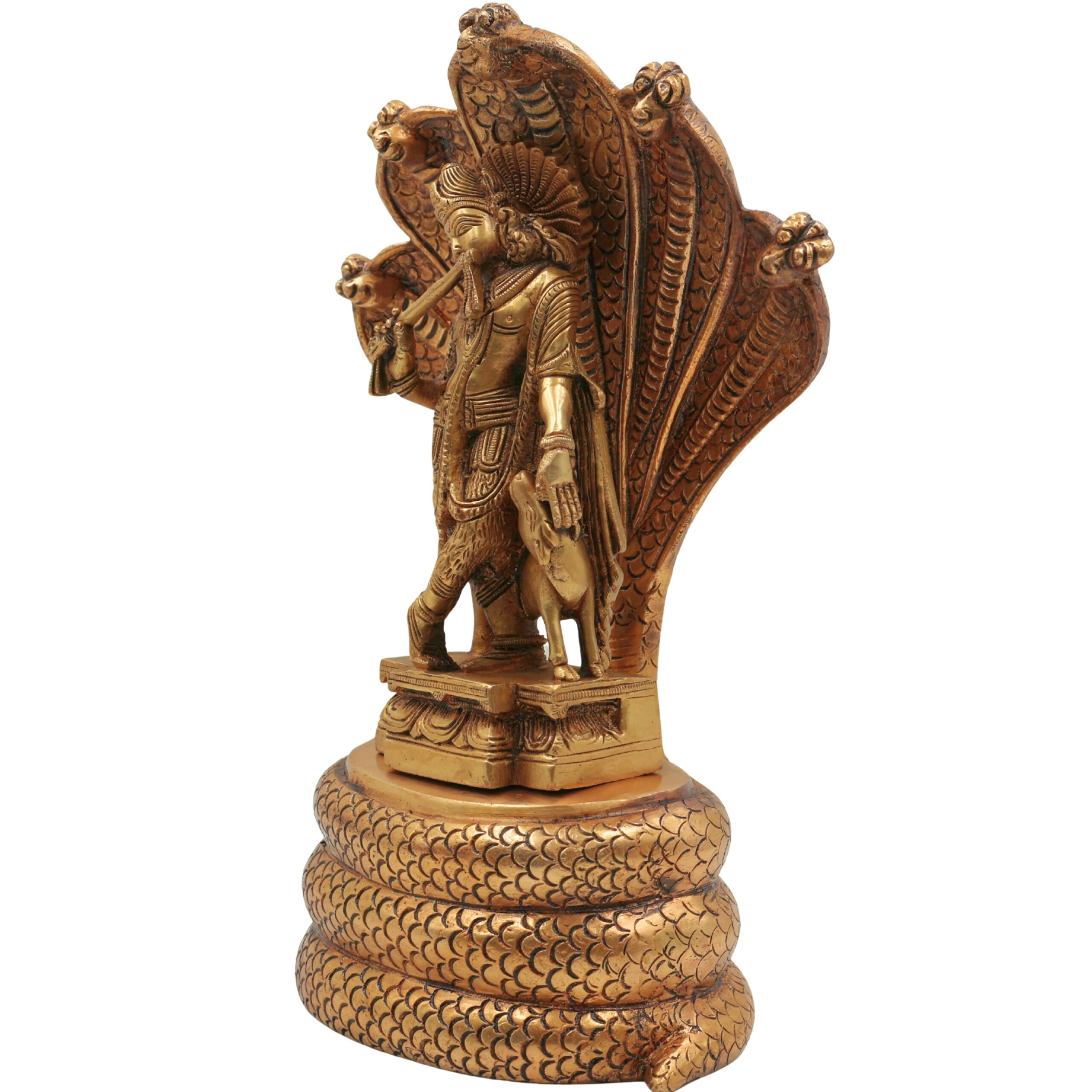 Brass Krishna Idol on Sheshnag | Gopal, Balakrishna, Radha Krishna Murti for Home, Temple & Pooja Decor,Gold, 10.5 Inch, 1 Piece