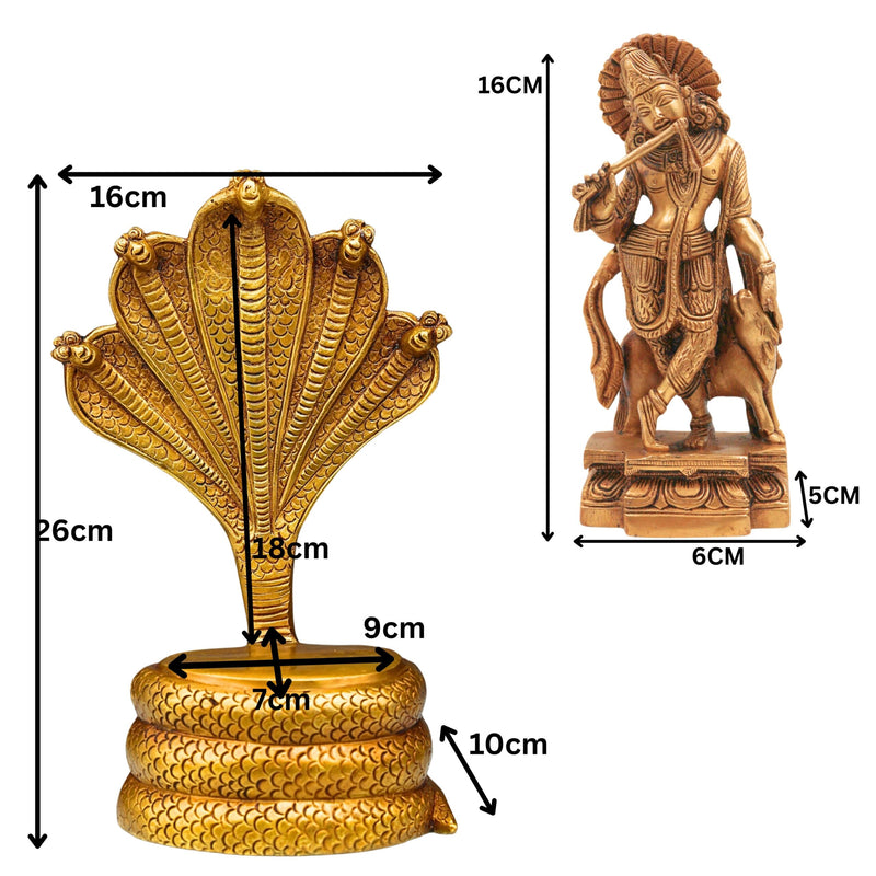 Brass Krishna Idol on Sheshnag | Gopal, Balakrishna, Radha Krishna Murti for Home, Temple & Pooja Decor,Gold, 10.5 Inch, 1 Piece