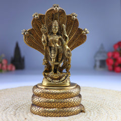 Brass Durga Devi on Sheshnag Idol – Sheshnag Vahini Mahishasura Mardini Murti | Naga Devi Shakti Moorthi for Puja, Temple & Home Decor,Gold, 10.5 Inch, 1 Piece