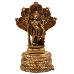 Brass Ardhanarishvara Idol On 5-Headed Sheshnag Chowki, Home Decor Statue, Perfect Ardhnarishwar/Ardhnari Murti, Gold, 10.5 Inch, 1 Piece