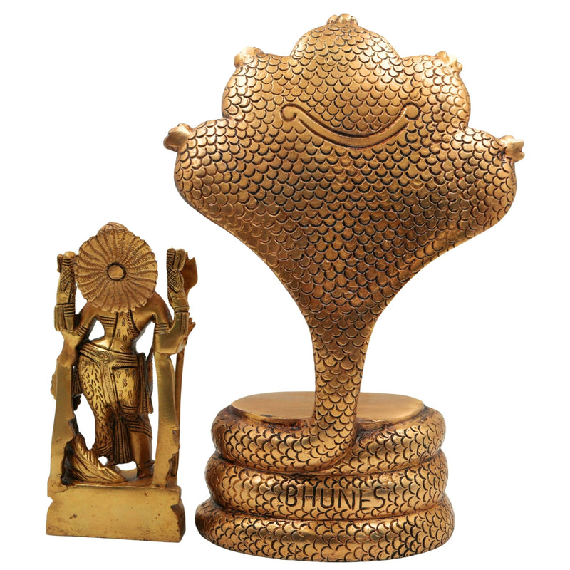 Brass Ardhanarishvara Idol On 5-Headed Sheshnag Chowki, Home Decor Statue, Perfect Ardhnarishwar/Ardhnari Murti, Gold, 10.5 Inch, 1 Piece