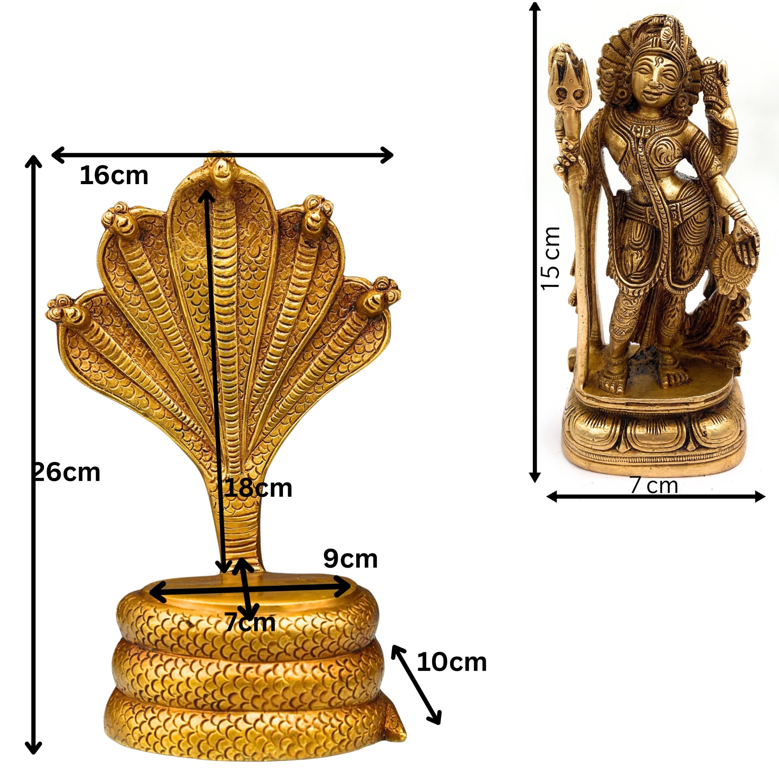 Brass Ardhanarishvara Idol On 5-Headed Sheshnag Chowki, Home Decor Statue, Perfect Ardhnarishwar/Ardhnari Murti, Gold, 10.5 Inch, 1 Piece