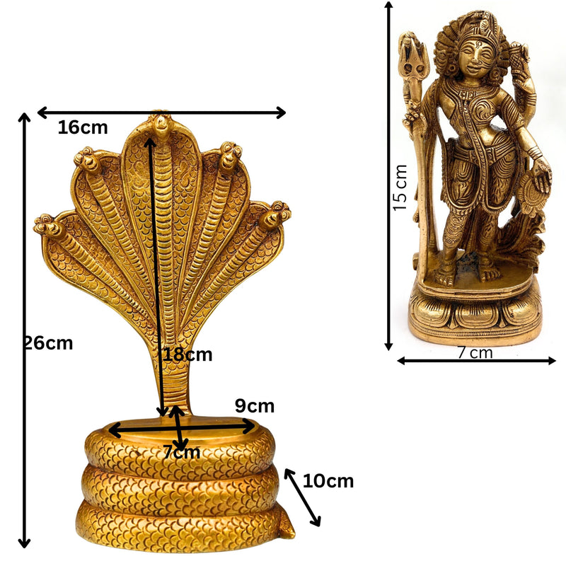 Brass Ardhanarishvara Idol On 5-Headed Sheshnag Chowki, Home Decor Statue, Perfect Ardhnarishwar/Ardhnari Murti, Gold, 10.5 Inch, 1 Piece