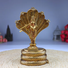 Lord Krishna with Shesh Naga Idol – Balakrishna, Gopal, Murli Manohar, Panchaloha Handcrafted Krishna Murti Statue for Pooja & Home Decor,Gold, 10.5 Inch, 1 Piece