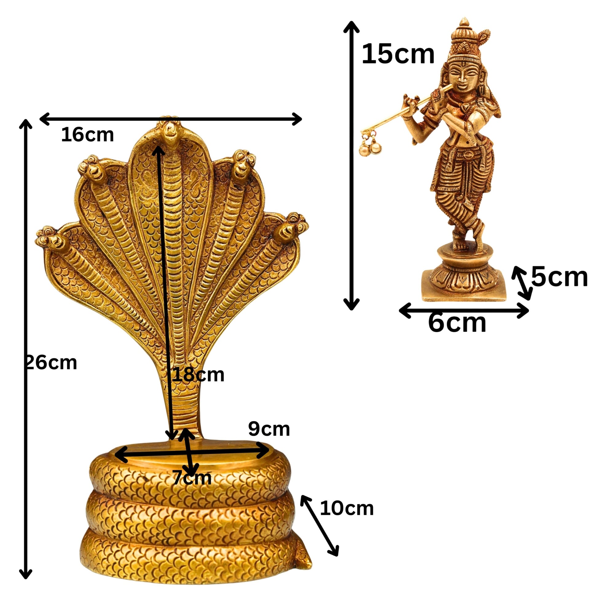 Lord Krishna with Shesh Naga Idol – Balakrishna, Gopal, Murli Manohar, Panchaloha Handcrafted Krishna Murti Statue for Pooja & Home Decor,Gold, 10.5 Inch, 1 Piece