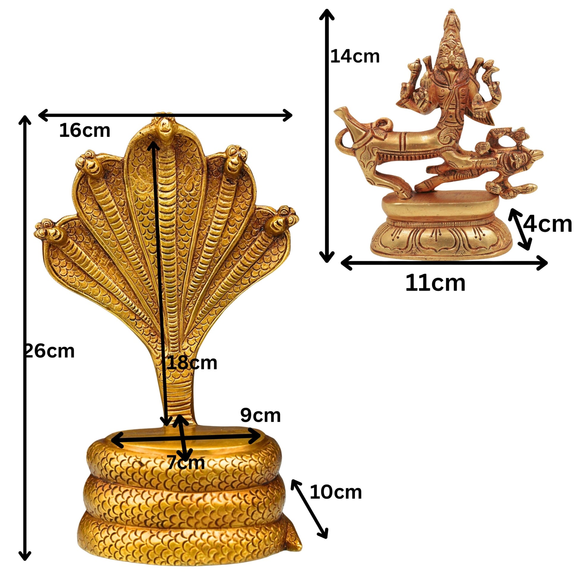 Brass Lord Sharabha Idol – Avatar of Lord Shiva Sharabeshwara Swamy Murti on Sheshnag Singhasan for Home Temple Decor, Gold, 10.5 Inch, 1 Piece