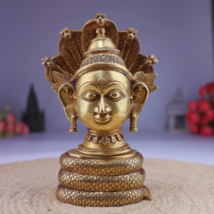 Brass Gowri Sheshnag Idol – Shesha Gauri Head on Serpent Hood | Naga Devatha Gauri Face Murti for Puja, Home Decor & Gifting,Gold, 10.5 Inch, 1 Piece