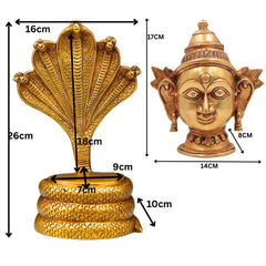 Brass Gowri Sheshnag Idol – Shesha Gauri Head on Serpent Hood | Naga Devatha Gauri Face Murti for Puja, Home Decor & Gifting,Gold, 10.5 Inch, 1 Piece