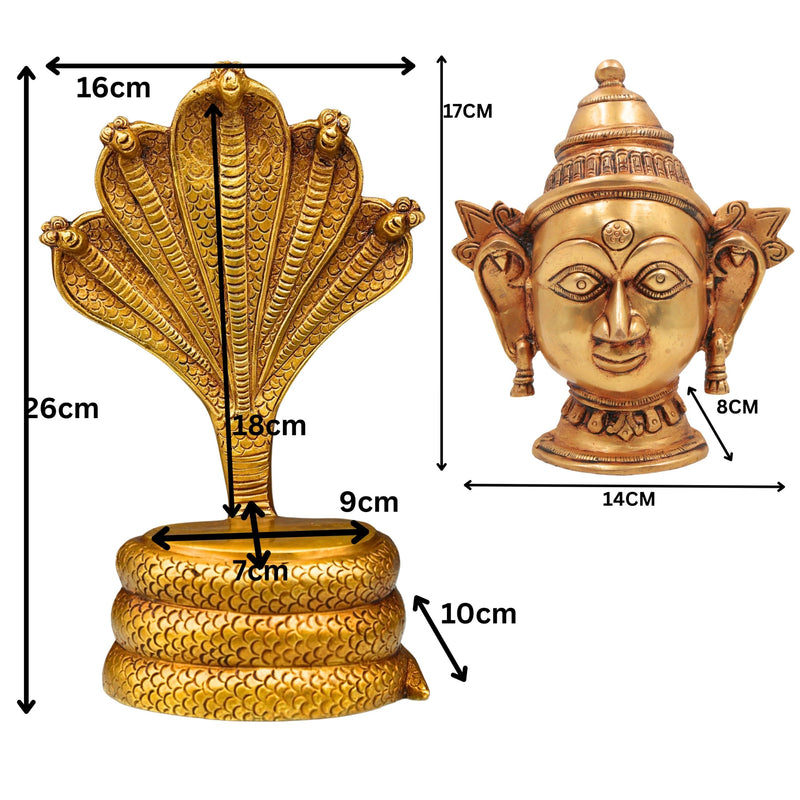 Brass Gowri Sheshnag Idol – Shesha Gauri Head on Serpent Hood | Naga Devatha Gauri Face Murti for Puja, Home Decor & Gifting,Gold, 10.5 Inch, 1 Piece