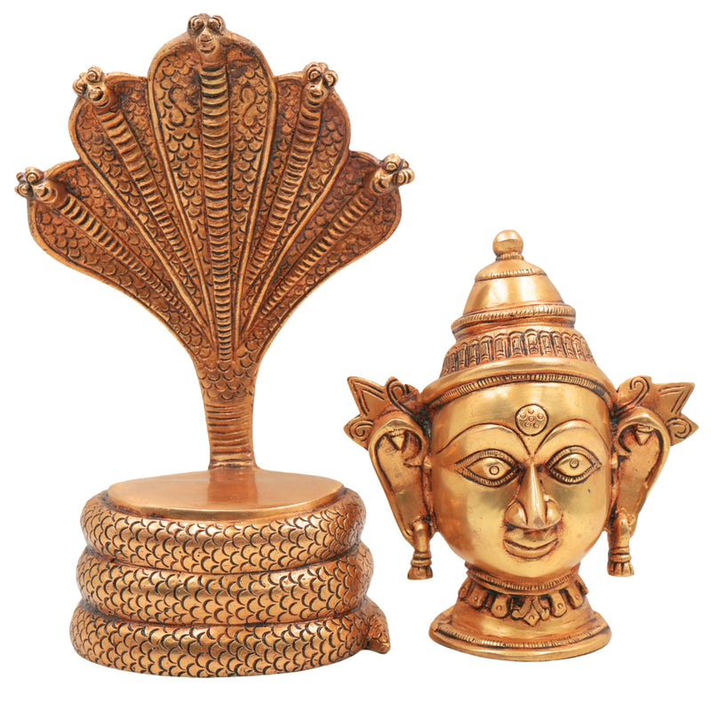 Brass Gowri Sheshnag Idol – Shesha Gauri Head on Serpent Hood | Naga Devatha Gauri Face Murti for Puja, Home Decor & Gifting,Gold, 10.5 Inch, 1 Piece