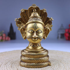 Brass Shiva Head on Sheshnag | Mahadev Face Idol | Bholenath Murti | Rudra Statue | Neelkanth Brass Face | Lord Shiva Idol for Home Decor, Temple & Puja,Gold, 10.5 Inch, 1 Piece