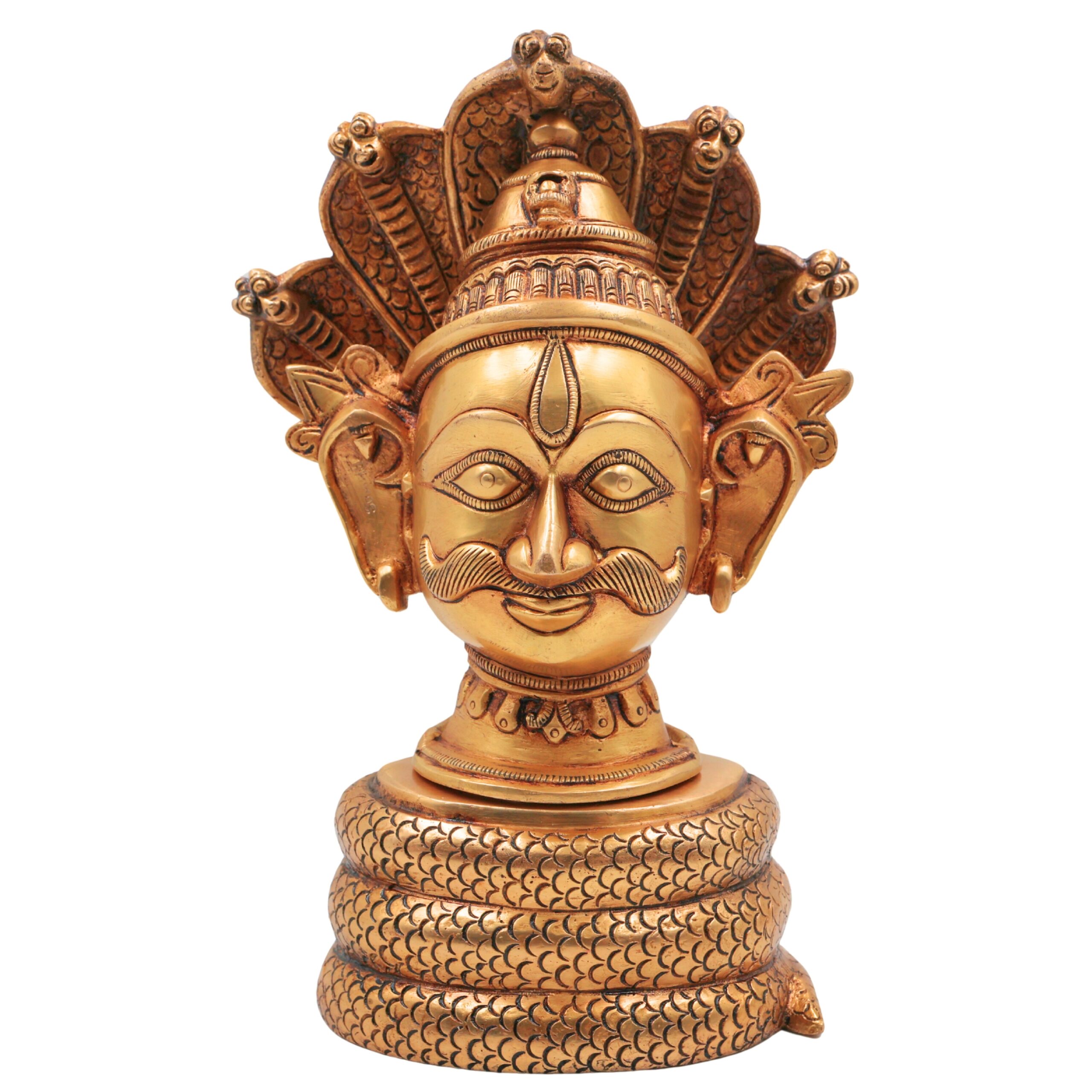 Brass Shiva Head on Sheshnag | Mahadev Face Idol | Bholenath Murti | Rudra Statue | Neelkanth Brass Face | Lord Shiva Idol for Home Decor, Temple & Puja,Gold, 10.5 Inch, 1 Piece