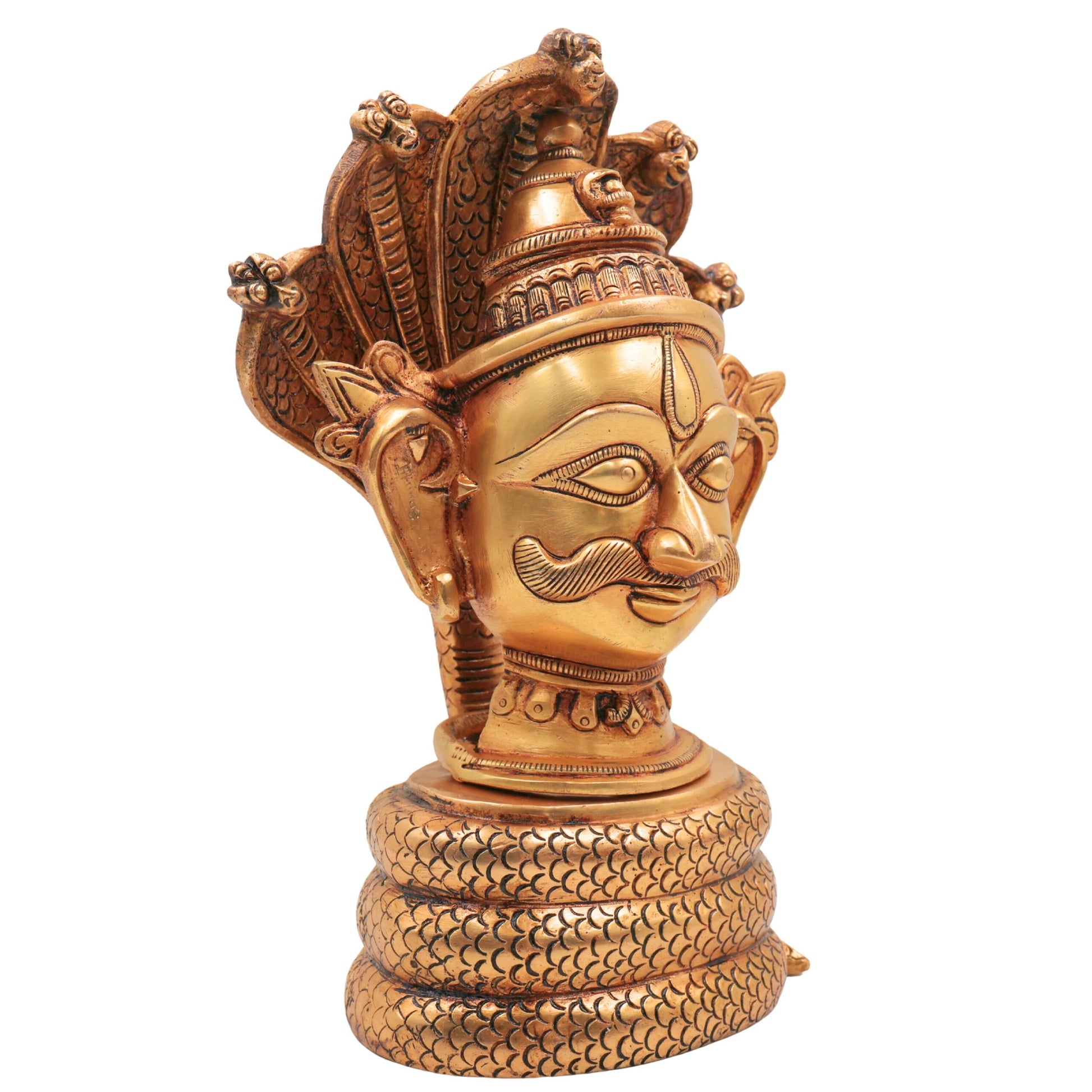 Brass Shiva Head on Sheshnag | Mahadev Face Idol | Bholenath Murti | Rudra Statue | Neelkanth Brass Face | Lord Shiva Idol for Home Decor, Temple & Puja,Gold, 10.5 Inch, 1 Piece
