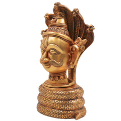 Brass Shiva Head on Sheshnag | Mahadev Face Idol | Bholenath Murti | Rudra Statue | Neelkanth Brass Face | Lord Shiva Idol for Home Decor, Temple & Puja,Gold, 10.5 Inch, 1 Piece
