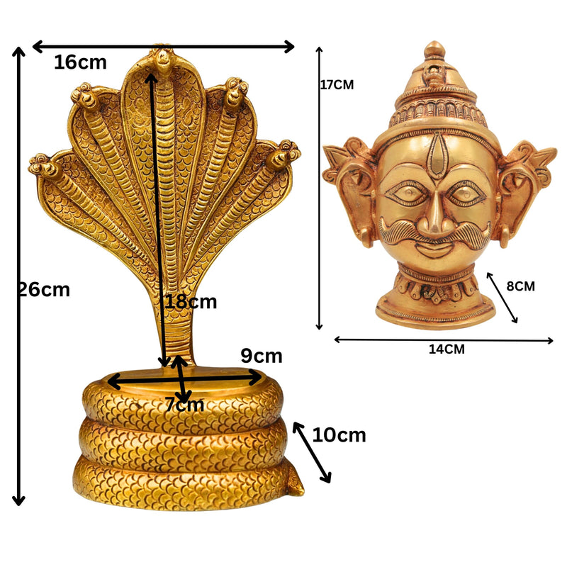 Brass Shiva Head on Sheshnag | Mahadev Face Idol | Bholenath Murti | Rudra Statue | Neelkanth Brass Face | Lord Shiva Idol for Home Decor, Temple & Puja,Gold, 10.5 Inch, 1 Piece