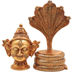 Brass Shiva Head on Sheshnag | Mahadev Face Idol | Bholenath Murti | Rudra Statue | Neelkanth Brass Face | Lord Shiva Idol for Home Decor, Temple & Puja,Gold, 10.5 Inch, 1 Piece