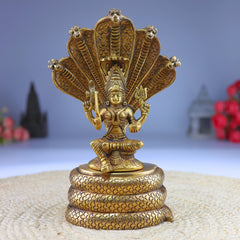 Brass Goddess Mariamman Idol on Sheshnag | Mariamma Murti, Mariyammal Vigraha, Aadi Mariamman Statue, Handcrafted South Indian Brass Idol, Home & Temple Decor,Gold, 10.5 Inch, 1 Piece