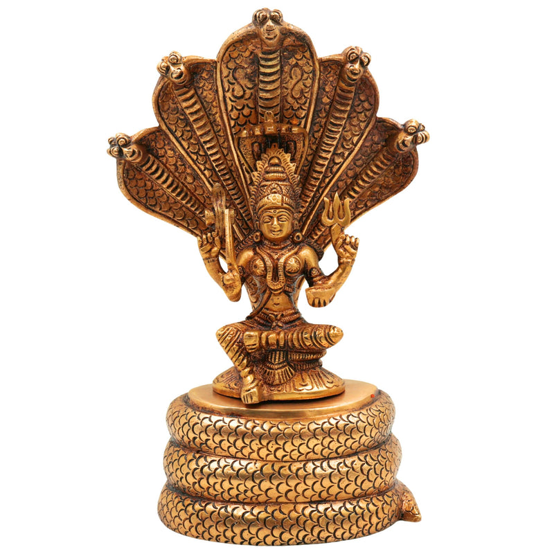 Brass Goddess Mariamman Idol on Sheshnag | Mariamma Murti, Mariyammal Vigraha, Aadi Mariamman Statue, Handcrafted South Indian Brass Idol, Home & Temple Decor,Gold, 10.5 Inch, 1 Piece