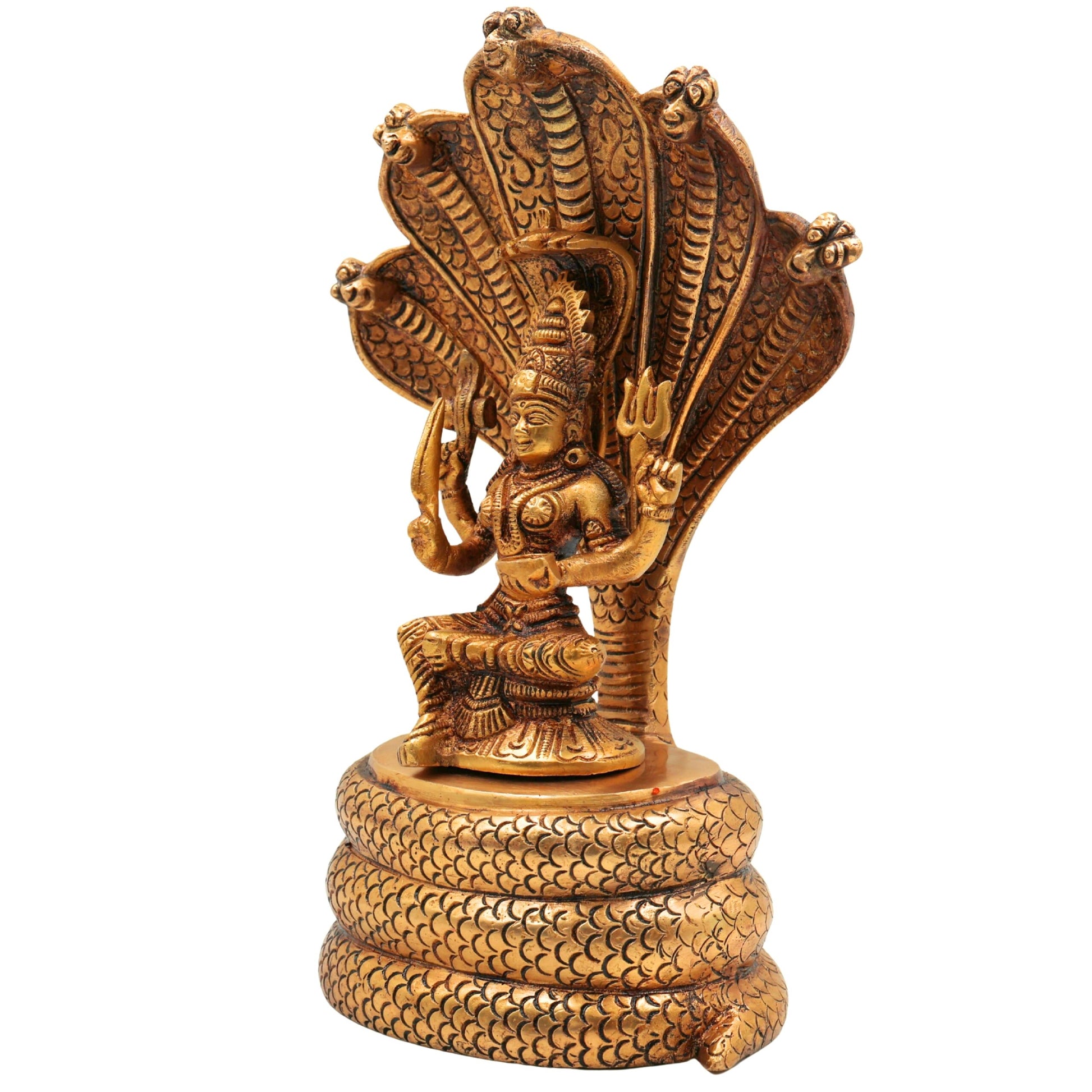 Brass Goddess Mariamman Idol on Sheshnag | Mariamma Murti, Mariyammal Vigraha, Aadi Mariamman Statue, Handcrafted South Indian Brass Idol, Home & Temple Decor,Gold, 10.5 Inch, 1 Piece