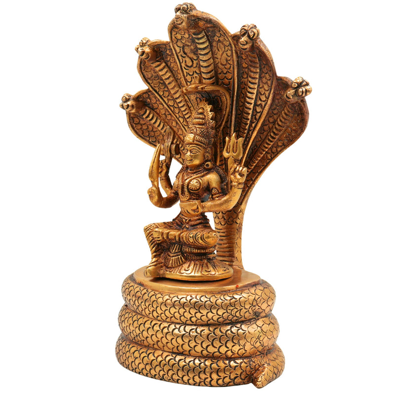 Brass Goddess Mariamman Idol on Sheshnag | Mariamma Murti, Mariyammal Vigraha, Aadi Mariamman Statue, Handcrafted South Indian Brass Idol, Home & Temple Decor,Gold, 10.5 Inch, 1 Piece