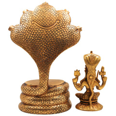 Brass Goddess Mariamman Idol on Sheshnag | Mariamma Murti, Mariyammal Vigraha, Aadi Mariamman Statue, Handcrafted South Indian Brass Idol, Home & Temple Decor,Gold, 10.5 Inch, 1 Piece
