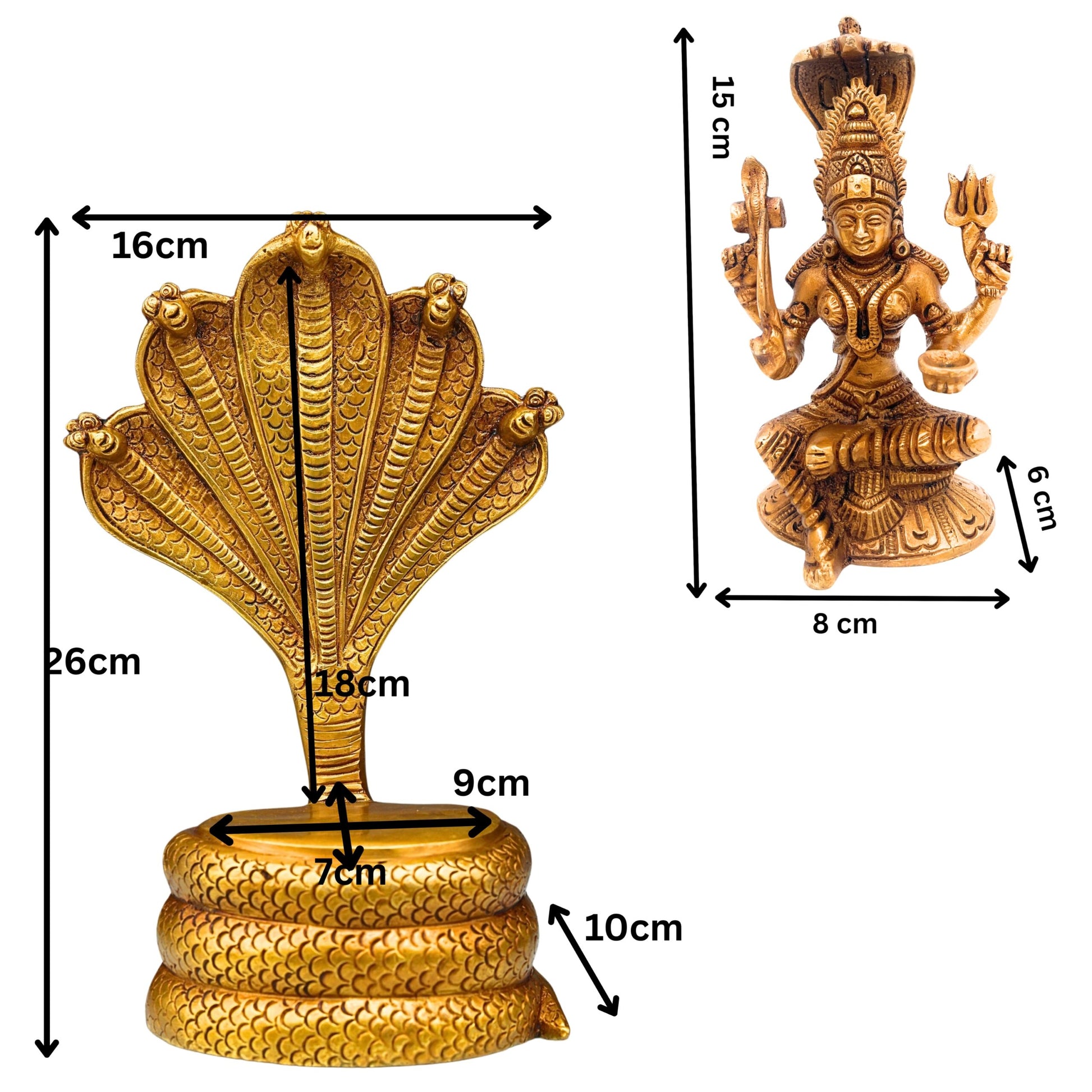 Brass Goddess Mariamman Idol on Sheshnag | Mariamma Murti, Mariyammal Vigraha, Aadi Mariamman Statue, Handcrafted South Indian Brass Idol, Home & Temple Decor,Gold, 10.5 Inch, 1 Piece