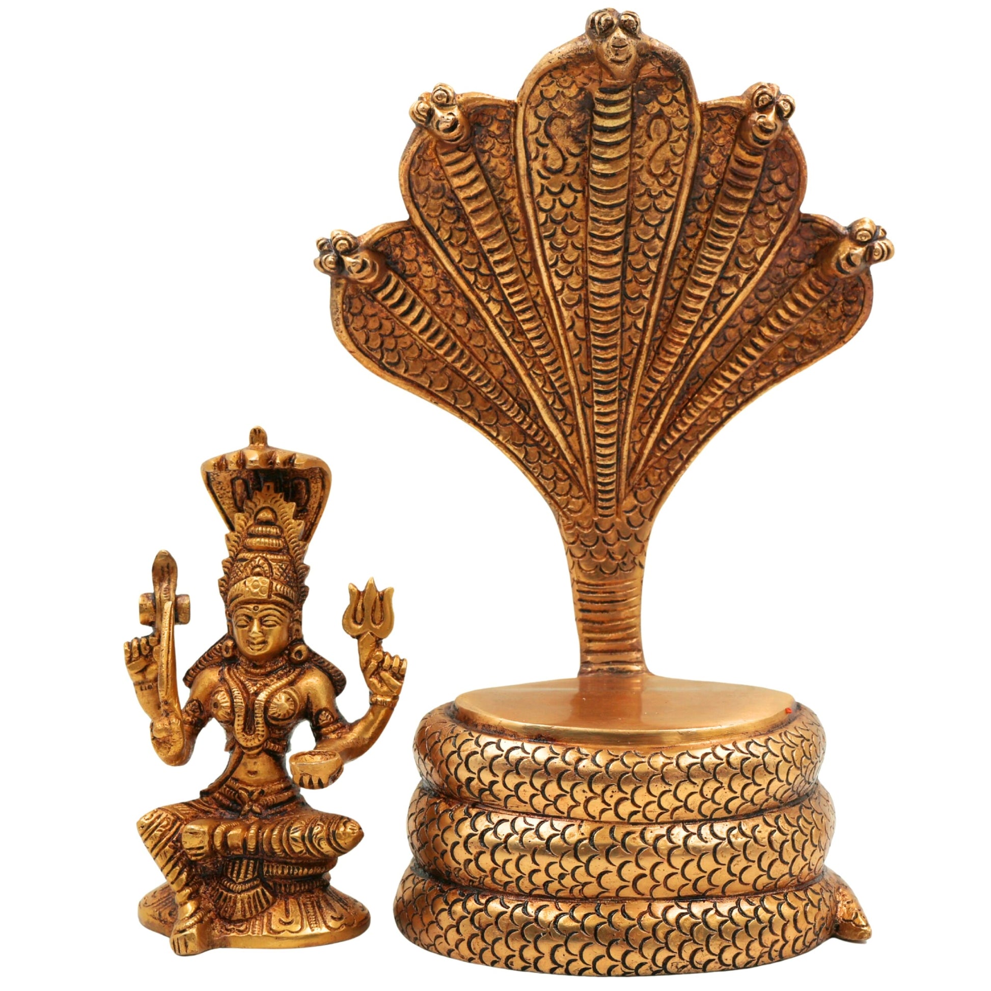 Brass Goddess Mariamman Idol on Sheshnag | Mariamma Murti, Mariyammal Vigraha, Aadi Mariamman Statue, Handcrafted South Indian Brass Idol, Home & Temple Decor,Gold, 10.5 Inch, 1 Piece