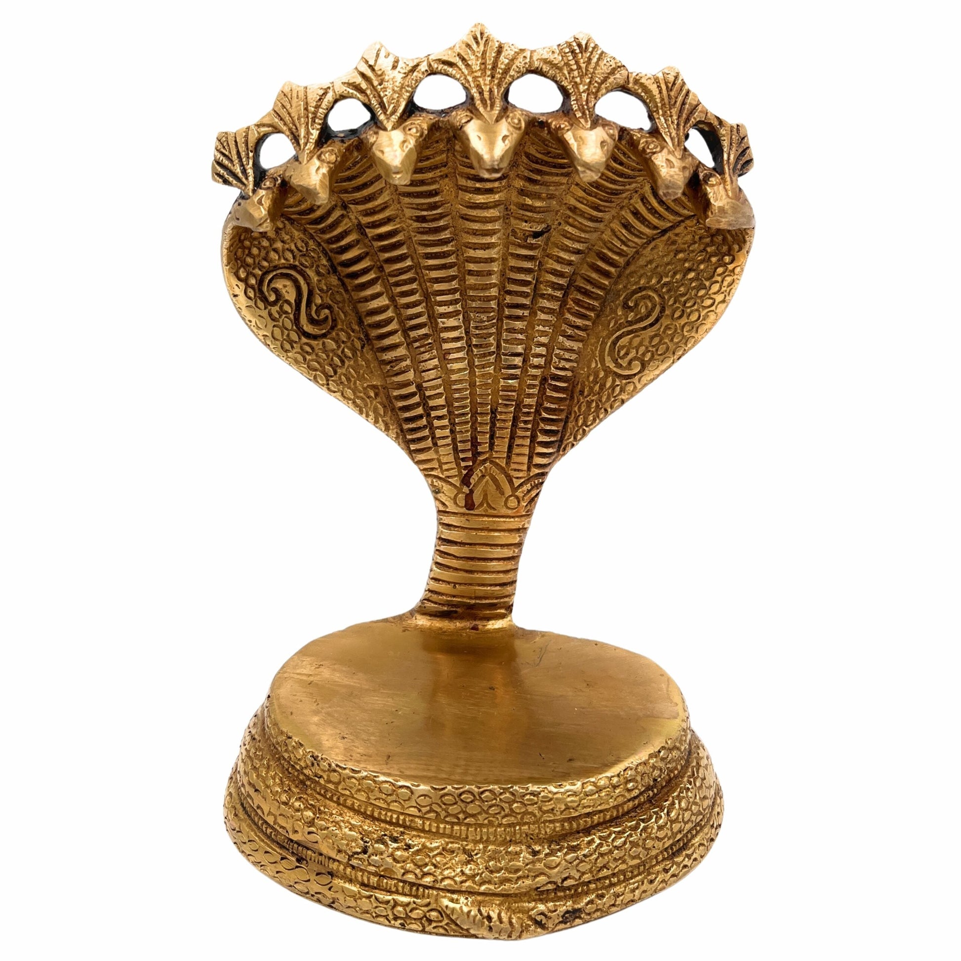 Bhunes Brass Sheshnag Singhasan, Seven Head Snake Prabhavali Chowki, Peetha for Temple, Puja Mandir Bajot Stand,Gold, 7 Inch, 1 Piece