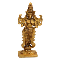 Brass Deep Lakshmi Idol, Standing Lakshmi with Lamps, Deeplakshmi Diya Lady Statue, Deepa Laxmi Figurine for Pooja and Decor, Gold, 6 Inch, 1 Piece