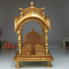Brass Temple Pooja Mandir, Religious Home Decor for Living Room, Mandap for Puja Decoration, Gold, 15 Inch, 1 Piece