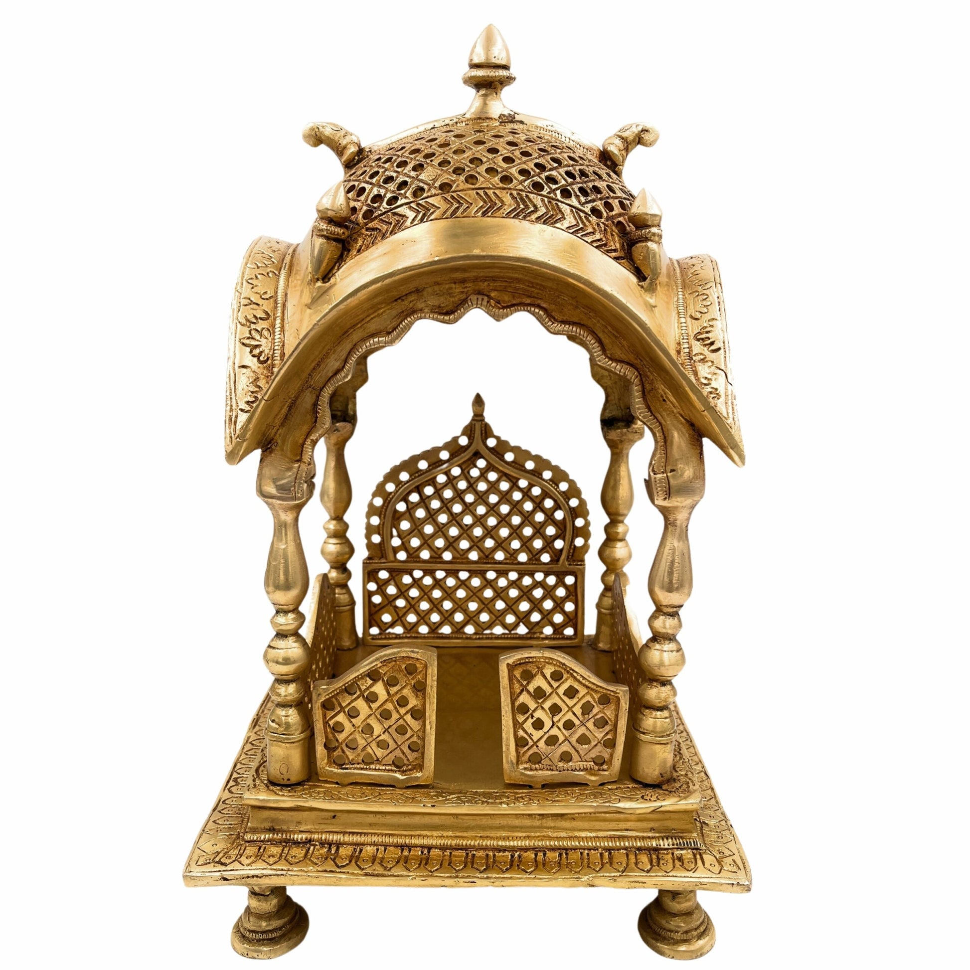 Brass Temple Pooja Mandir, Religious Home Decor for Living Room, Mandap for Puja Decoration, Gold, 15 Inch, 1 Piece