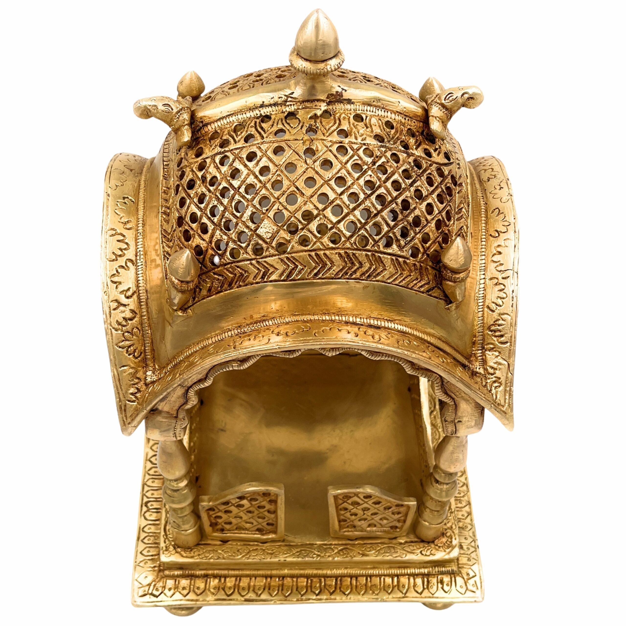 Brass Temple Pooja Mandir, Religious Home Decor for Living Room, Mandap for Puja Decoration, Gold, 15 Inch, 1 Piece
