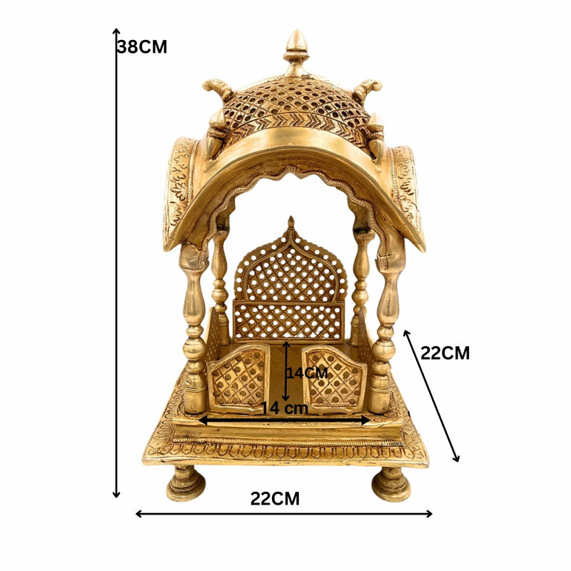 Brass Temple Pooja Mandir, Religious Home Decor for Living Room, Mandap for Puja Decoration, Gold, 15 Inch, 1 Piece