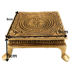 Brass Pooja Chowki – Handcrafted Peetha Singhasan for Deity | Traditional Peetal Bajot for Home Temple, Mandir, Kalash Stand, Pital Aasan Decor, Gold, 2 Inch, 1 Piece