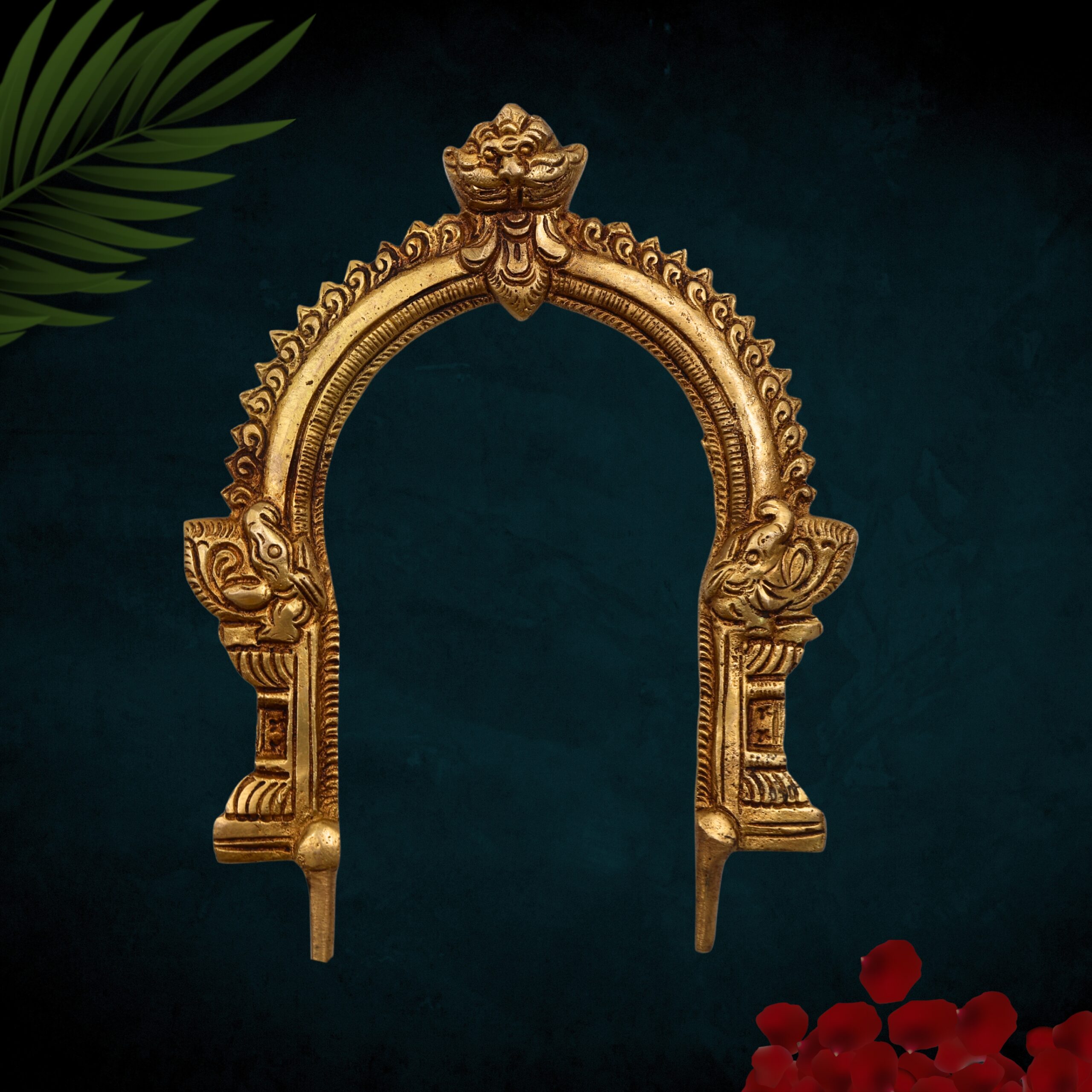 Bhunes Brass Prabhavali Arch Frame Wall Hanging – Traditional Prabhawali | Prabhaval for Temple, Deity Backdrop & Home Decor | Handmade, Gold, 6.5 Inch, 1 Piece