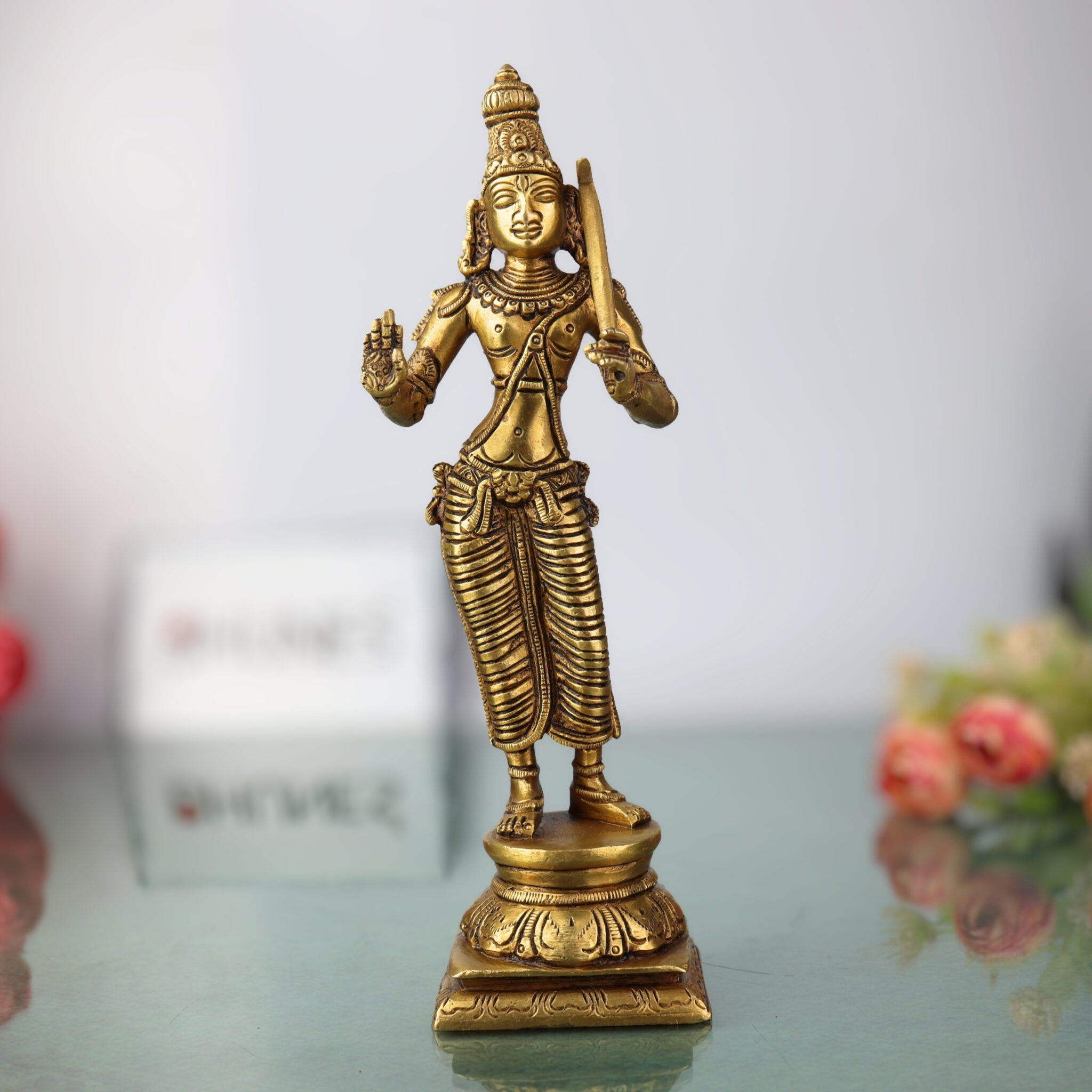Handcrafted Brass Balarama Idol | Baladeva, Balabhadra, Haladhara, Halayudha, Sankarshana Murti for Home, Temple & Puja Decor,Gold, 9 Inch, 1 Piece