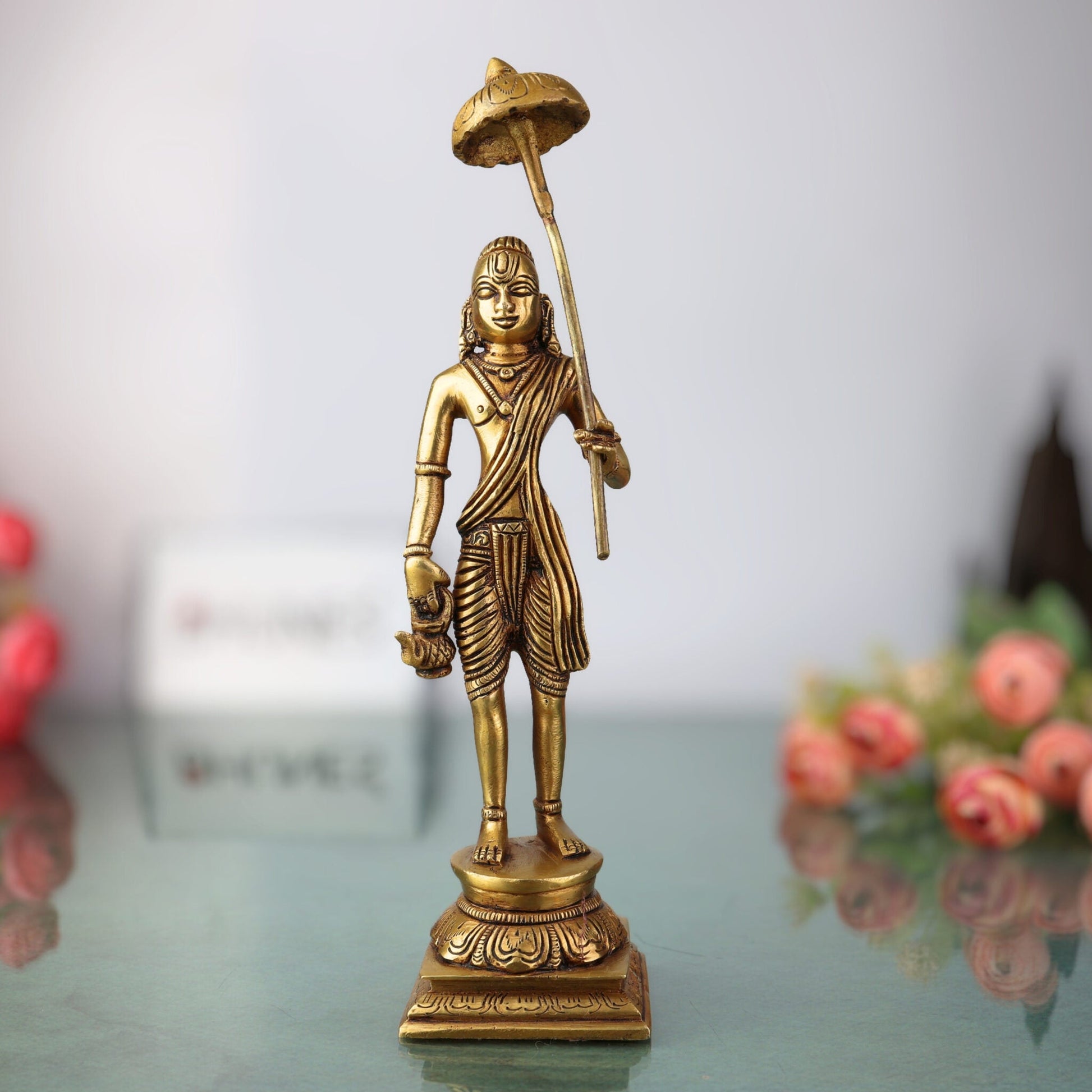 Handcrafted Brass Vamana Idol | Trivikrama, Urukrama, Upendra, Dadhivamana Murti | Lord Vishnu Dashavatara Statue for Home, Temple & Pooja,Gold, 11 Inch, 1 Piece