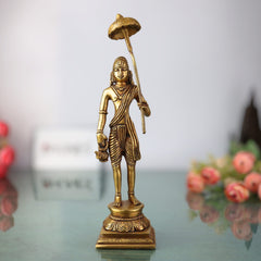 Handcrafted Brass Vamana Idol | Trivikrama, Urukrama, Upendra, Dadhivamana Murti | Lord Vishnu Dashavatara Statue for Home, Temple & Pooja,Gold, 11 Inch, 1 Piece