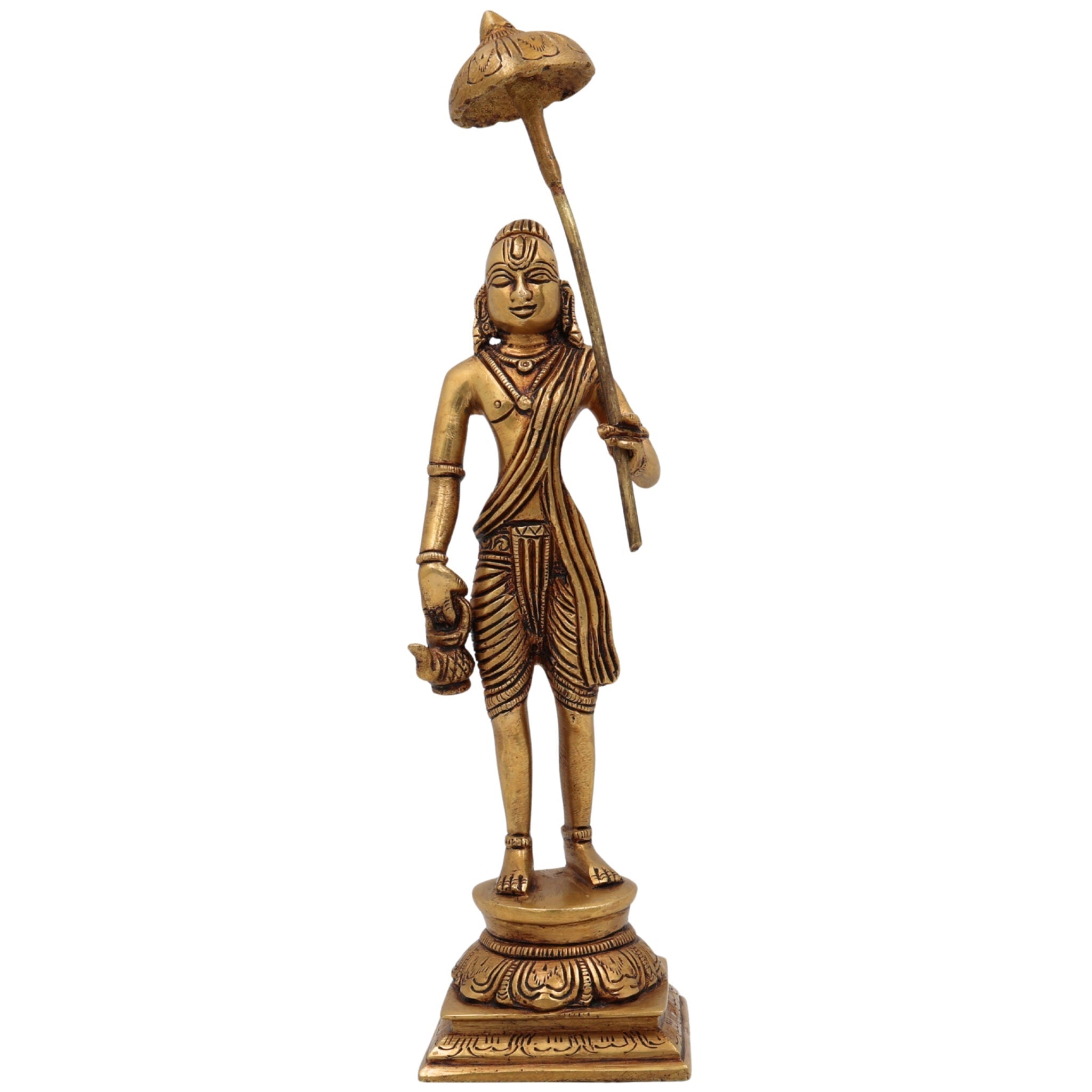 Handcrafted Brass Vamana Idol | Trivikrama, Urukrama, Upendra, Dadhivamana Murti | Lord Vishnu Dashavatara Statue for Home, Temple & Pooja,Gold, 11 Inch, 1 Piece