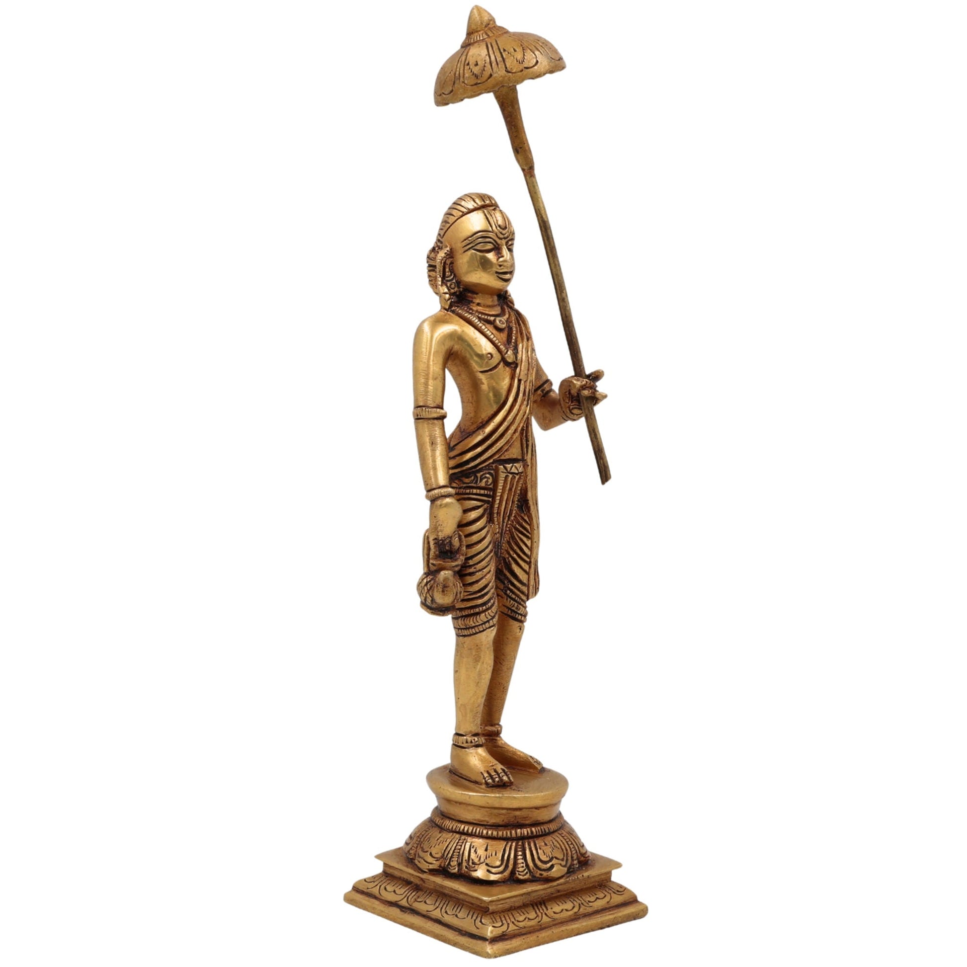 Handcrafted Brass Vamana Idol | Trivikrama, Urukrama, Upendra, Dadhivamana Murti | Lord Vishnu Dashavatara Statue for Home, Temple & Pooja,Gold, 11 Inch, 1 Piece