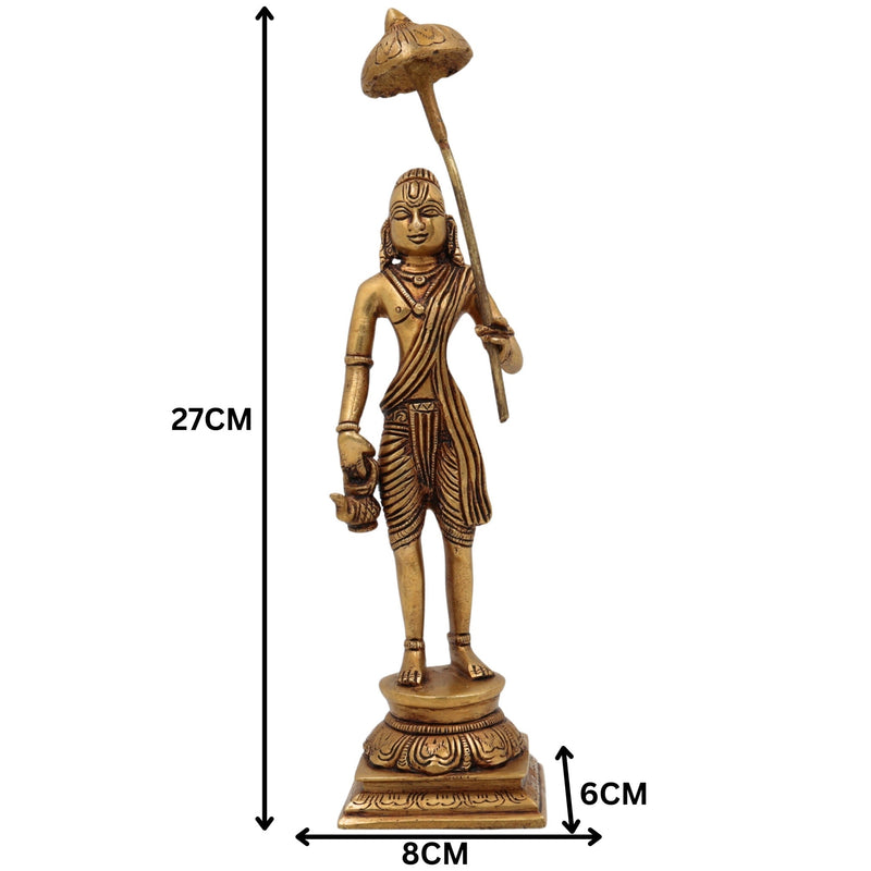 Handcrafted Brass Vamana Idol | Trivikrama, Urukrama, Upendra, Dadhivamana Murti | Lord Vishnu Dashavatara Statue for Home, Temple & Pooja,Gold, 11 Inch, 1 Piece