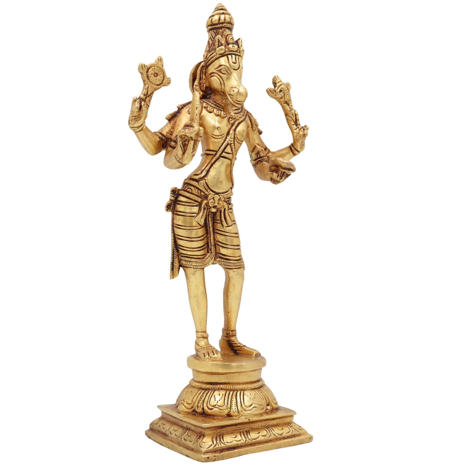 Brass Hayagriva Idol | Hayagreeva Murti Hayasirsa Veda Moorthy Vidya Varada Lakshmi Hayagriva Statue for Pooja, Temple, Home Decor & Gifts,Gold, 9 Inch, 1 Piece