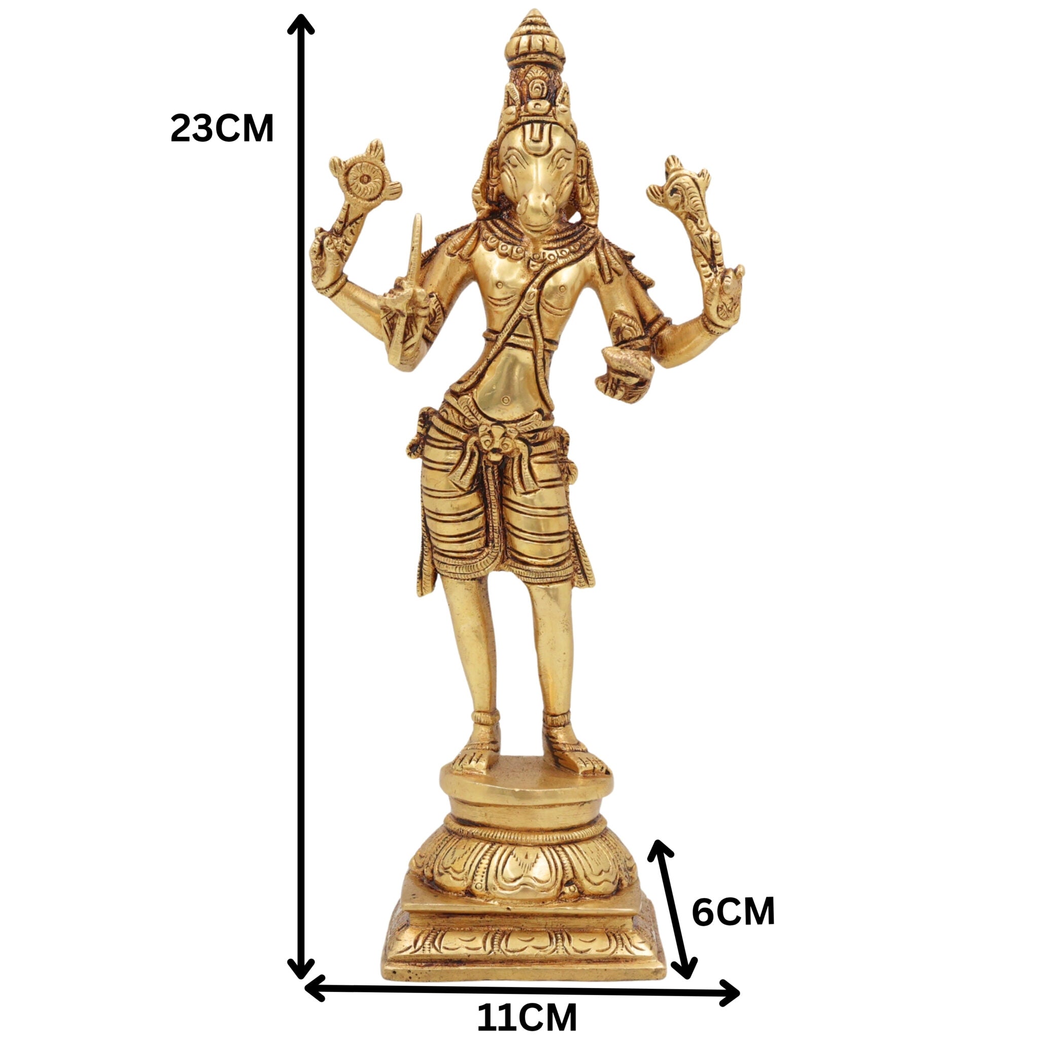 Brass Hayagriva Idol | Hayagreeva Murti Hayasirsa Veda Moorthy Vidya Varada Lakshmi Hayagriva Statue for Pooja, Temple, Home Decor & Gifts,Gold, 9 Inch, 1 Piece