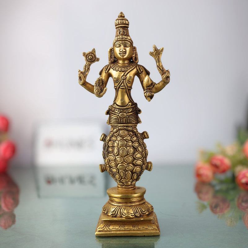 Brass Kurma Avatar Idol – Vishnu in Tortoise Form Murti, Panchaloha & Temple Statue for Pooja, Home Decor, Spiritual Worship,Gold, 9 Inch, 1 Piece