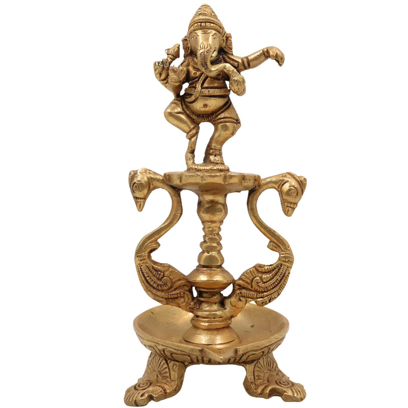 Handcrafted Brass Ganesh Diya Idol | Vinayaka Deepam | Ganapati Pital Oil Lamp | Pillaiyar Vilakku for Puja, Mandir & Gifts,Gold, 6.5 Inch, 1 Piece