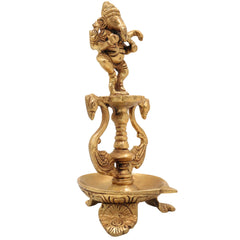 Handcrafted Brass Ganesh Diya Idol | Vinayaka Deepam | Ganapati Pital Oil Lamp | Pillaiyar Vilakku for Puja, Mandir & Gifts,Gold, 6.5 Inch, 1 Piece