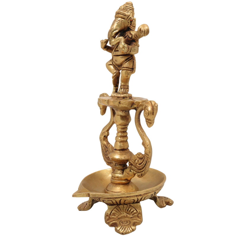 Handcrafted Brass Ganesh Diya Idol | Vinayaka Deepam | Ganapati Pital Oil Lamp | Pillaiyar Vilakku for Puja, Mandir & Gifts,Gold, 6.5 Inch, 1 Piece